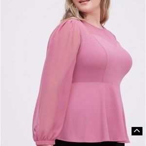 Torrid Peplum Crepe Mesh Inset Top